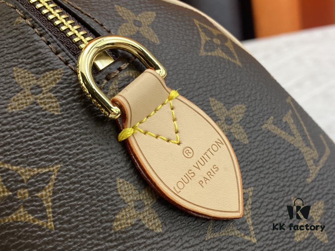 M46222.M46234.M45957.M45948 Vintage The Speedy Bandoulière 20 handbag features the Monogram canvas, cowhide leather trim, and textile lining, continuing the classic Louis Vuitton Speedy travel bag design in a compact size, complete with rolled leather handles and a detachable, adjustable textile shoulder strap accented with signature woven branding details.