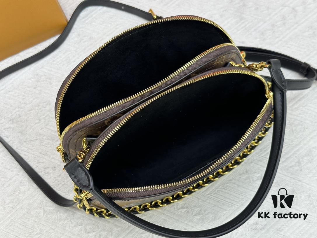 M12996 LV Half-Moon Double Zipper Handbag