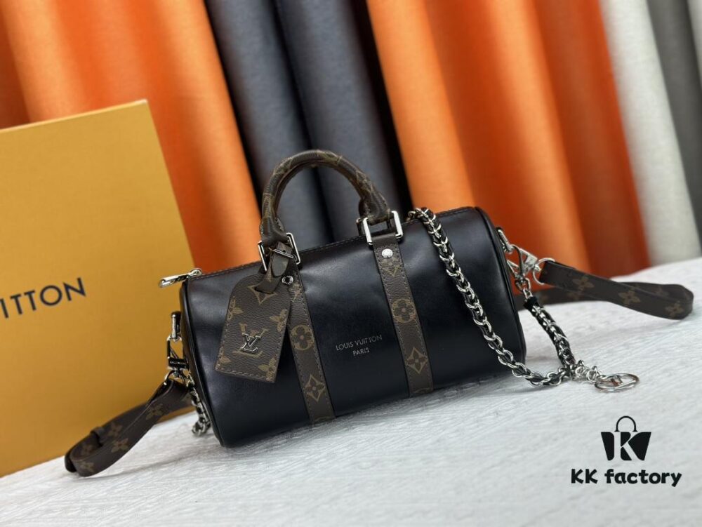 Keepall 25 Handbag in Monogram Eclipse Reverse Denim Canvas with Leather Trim