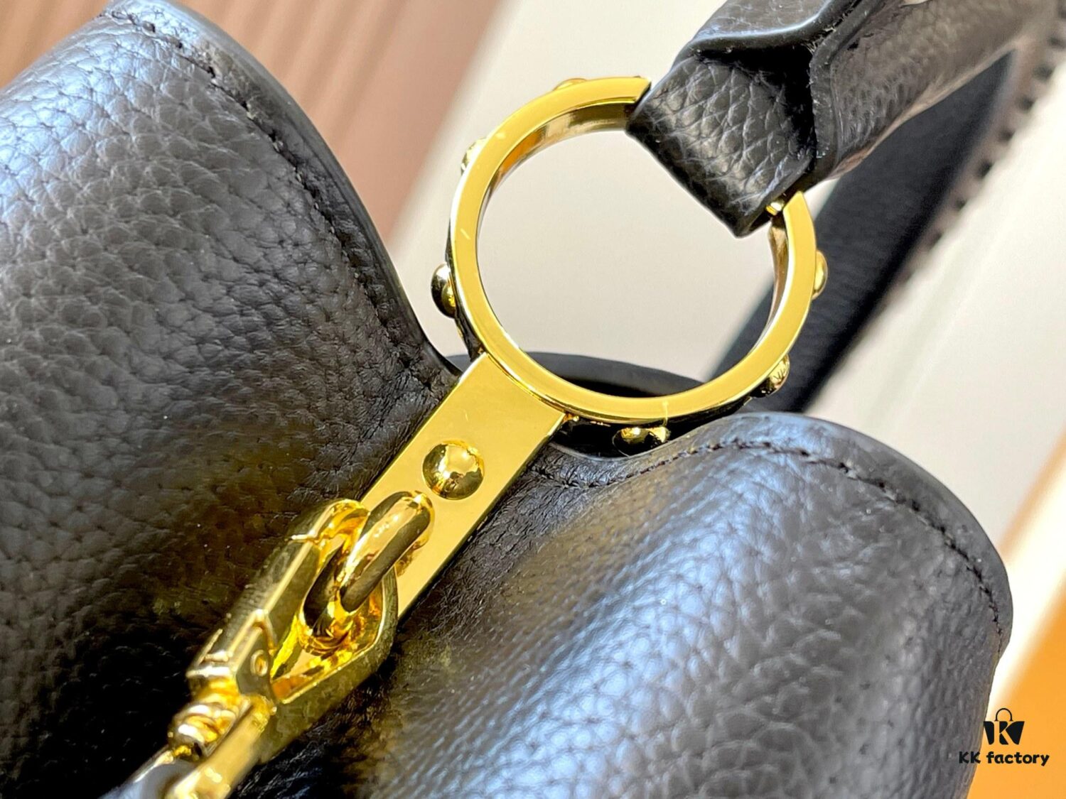 Upgraded M21121 Black Woven Gold Buckle Capucines MM