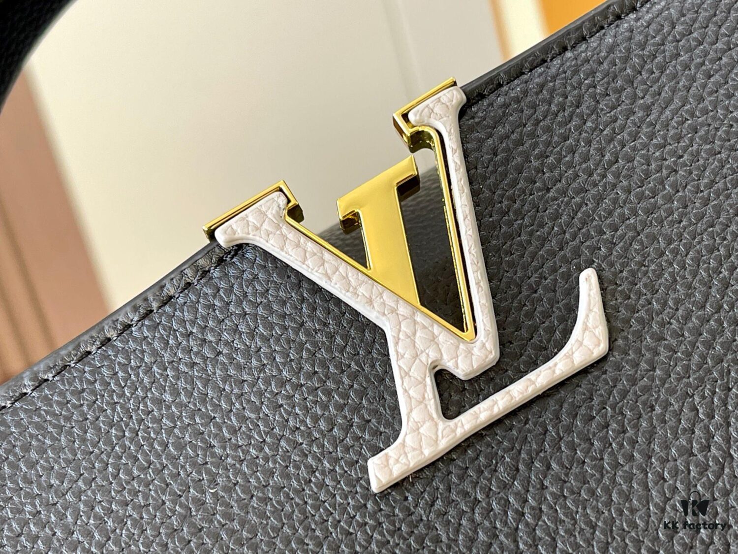 Upgraded M21121 Black Woven Gold Buckle Capucines MM