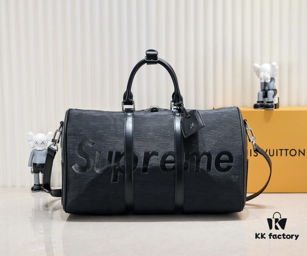 Authentic Shot Genuine Cowhide Supreme Keepall Travel Bag 45cm M41416 M53419 Super Popular🔥 LV x Supreme Collaboration