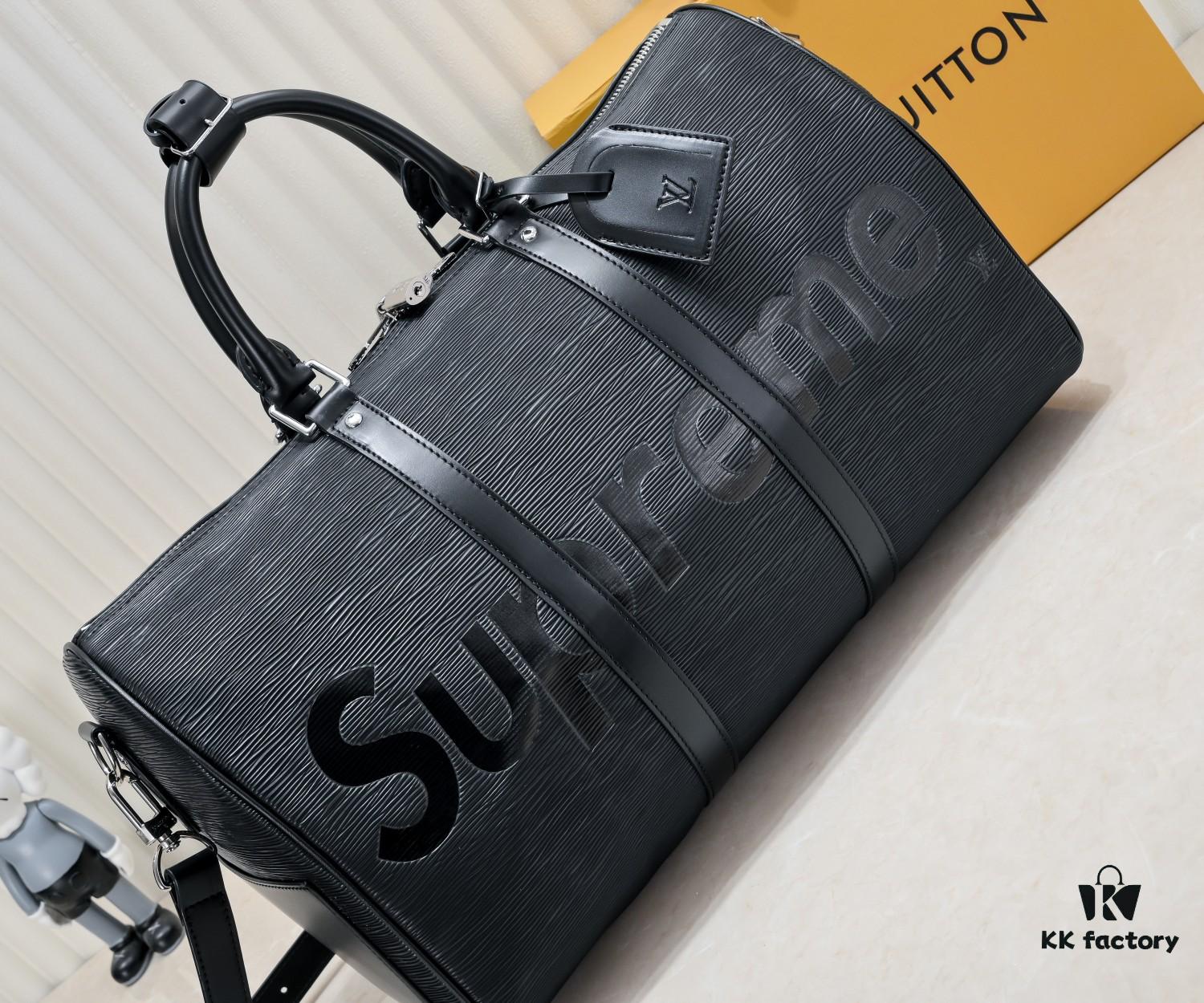 Authentic Shot Genuine Cowhide Supreme Keepall Travel Bag 45cm M41416 M53419 Super Popular🔥 LV x Supreme Collaboration