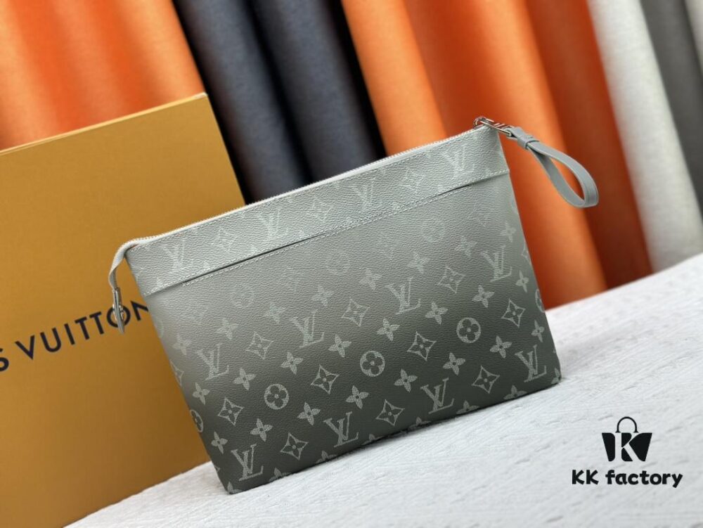 New Arrival 'Louis Vuitton' Clutch Bag M11545 Gray-Green LOUIS VUITTON Pochette Voyage Zip Closure with Letter Logo, Leather Unisex Clutch for Men and Women, Multiple Colors