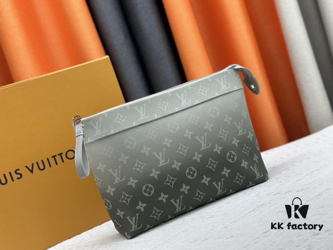 New Arrival 'Louis Vuitton' Clutch Bag M11545 Gray-Green LOUIS VUITTON Pochette Voyage Zip Closure with Letter Logo, Leather Unisex Clutch for Men and Women, Multiple Colors