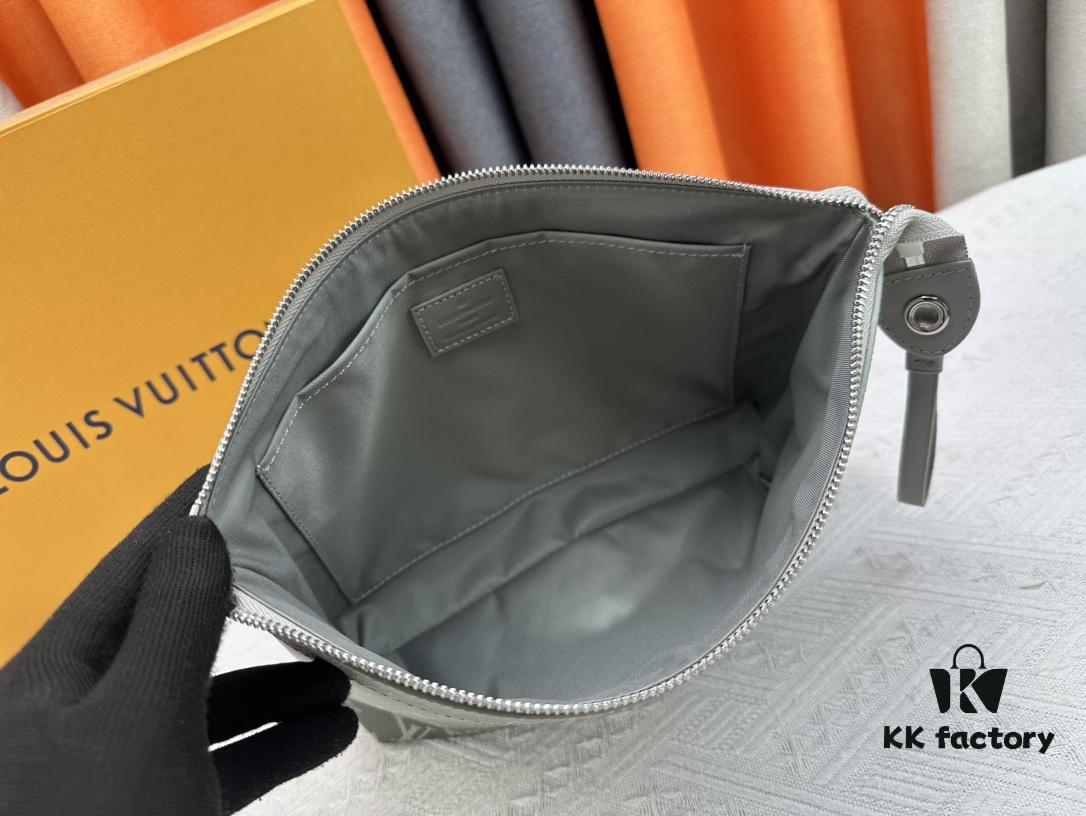 New Arrival 'Louis Vuitton' Clutch Bag M11545 Gray-Green LOUIS VUITTON Pochette Voyage Zip Closure with Letter Logo, Leather Unisex Clutch for Men and Women, Multiple Colors
