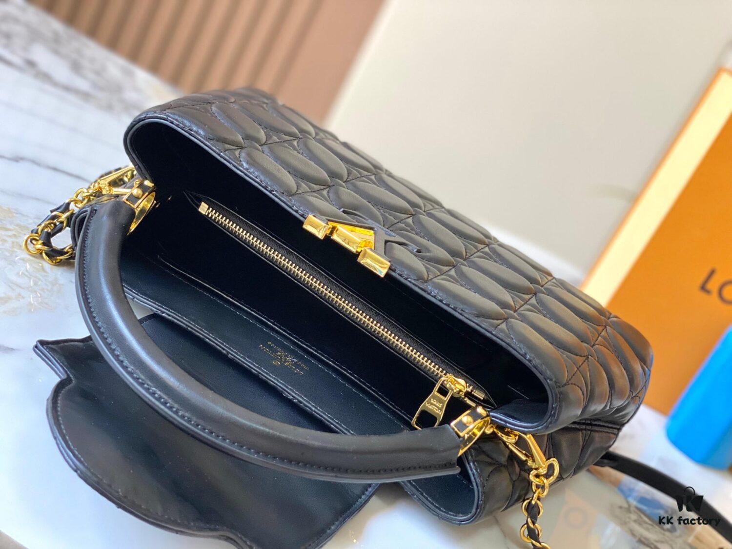 Upgraded M23999 Black Monogram Embroidered Floral Capucines BB Bag