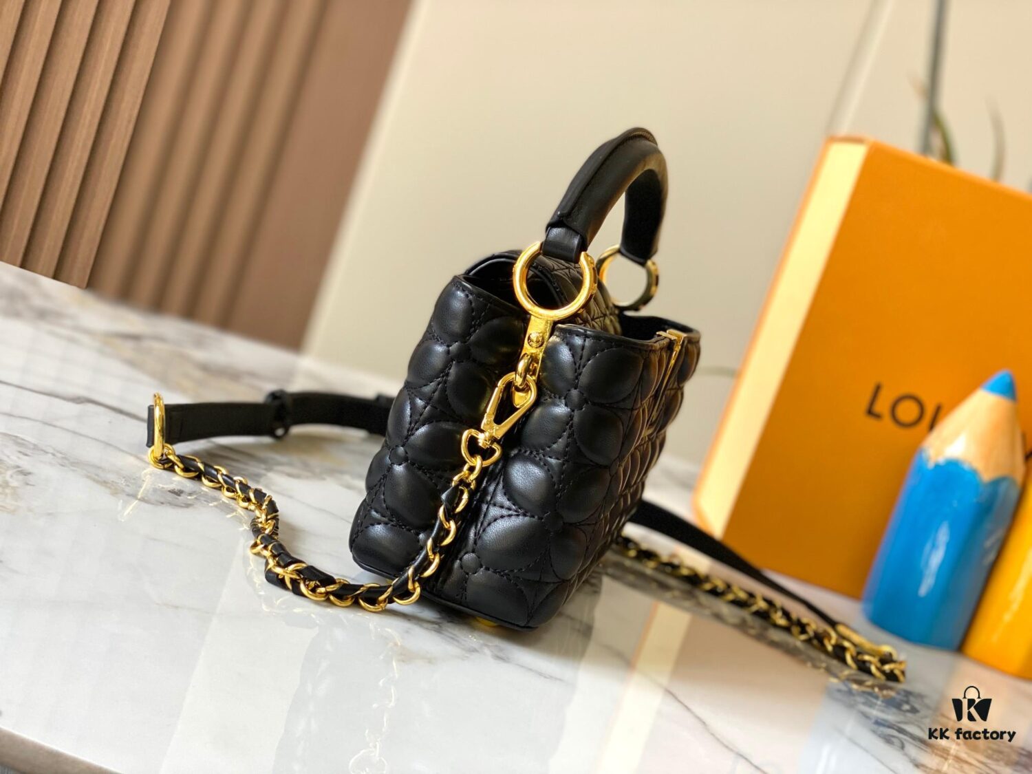 Upgraded M23998 Black Monogram Embroidered Floral Capucines Mini Bag