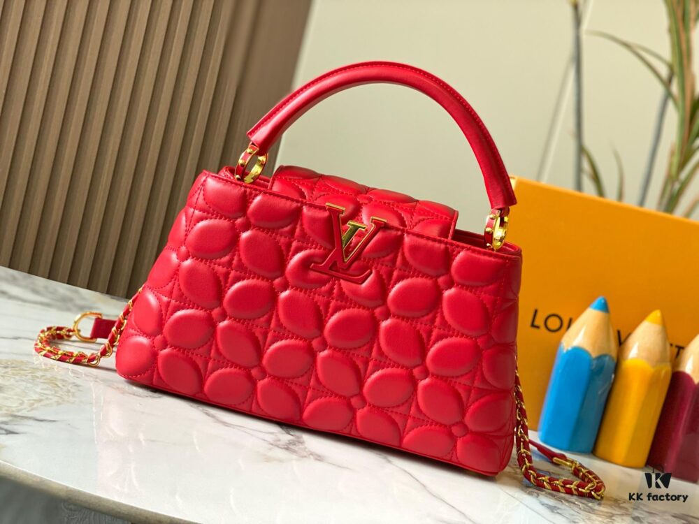 Upgraded M23999 Red Monogram Embroidered Floral Capucines BB Bag