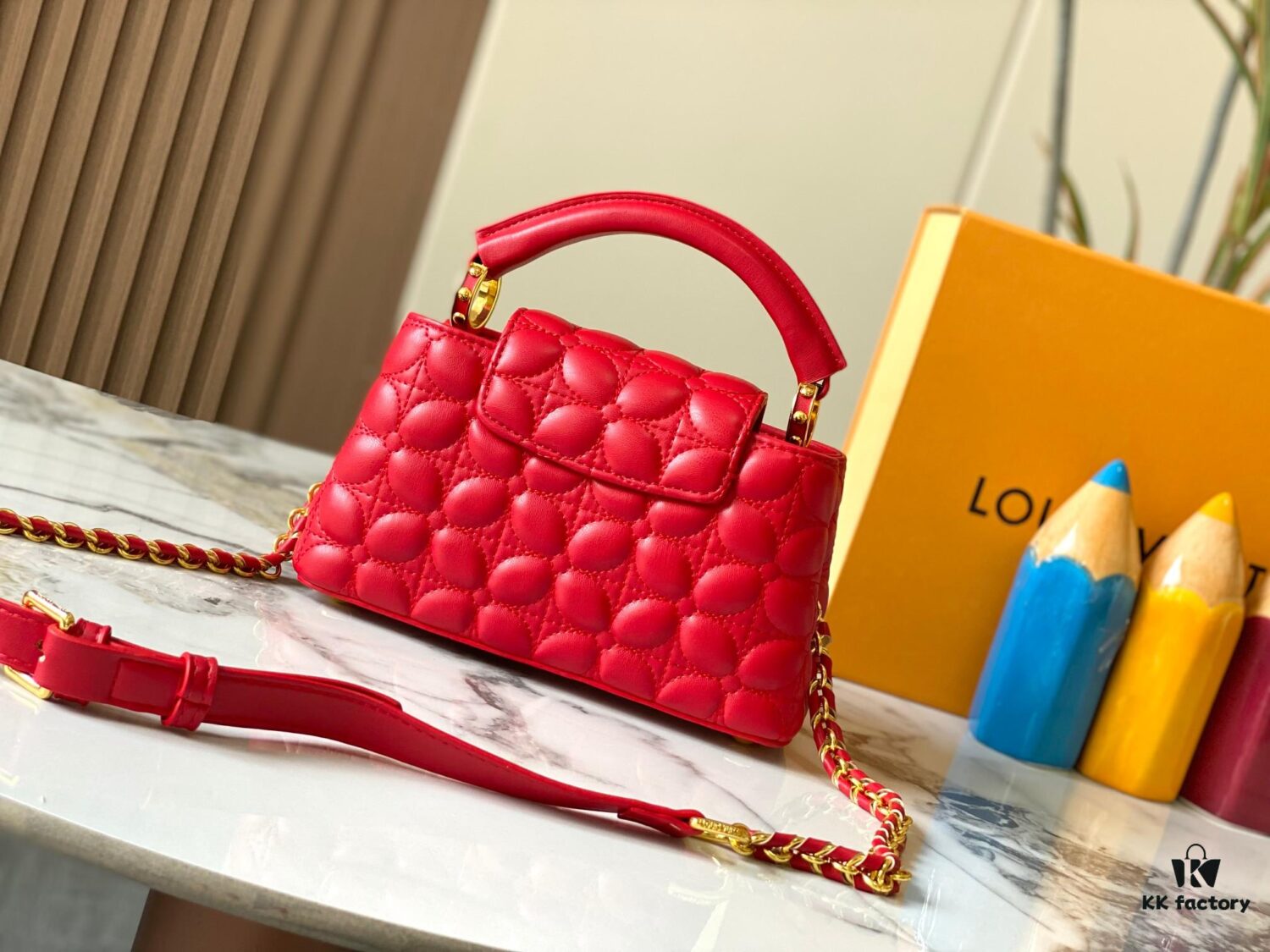 Upgraded M23998 Red Monogram Embroidered Floral Capucines Mini Bag