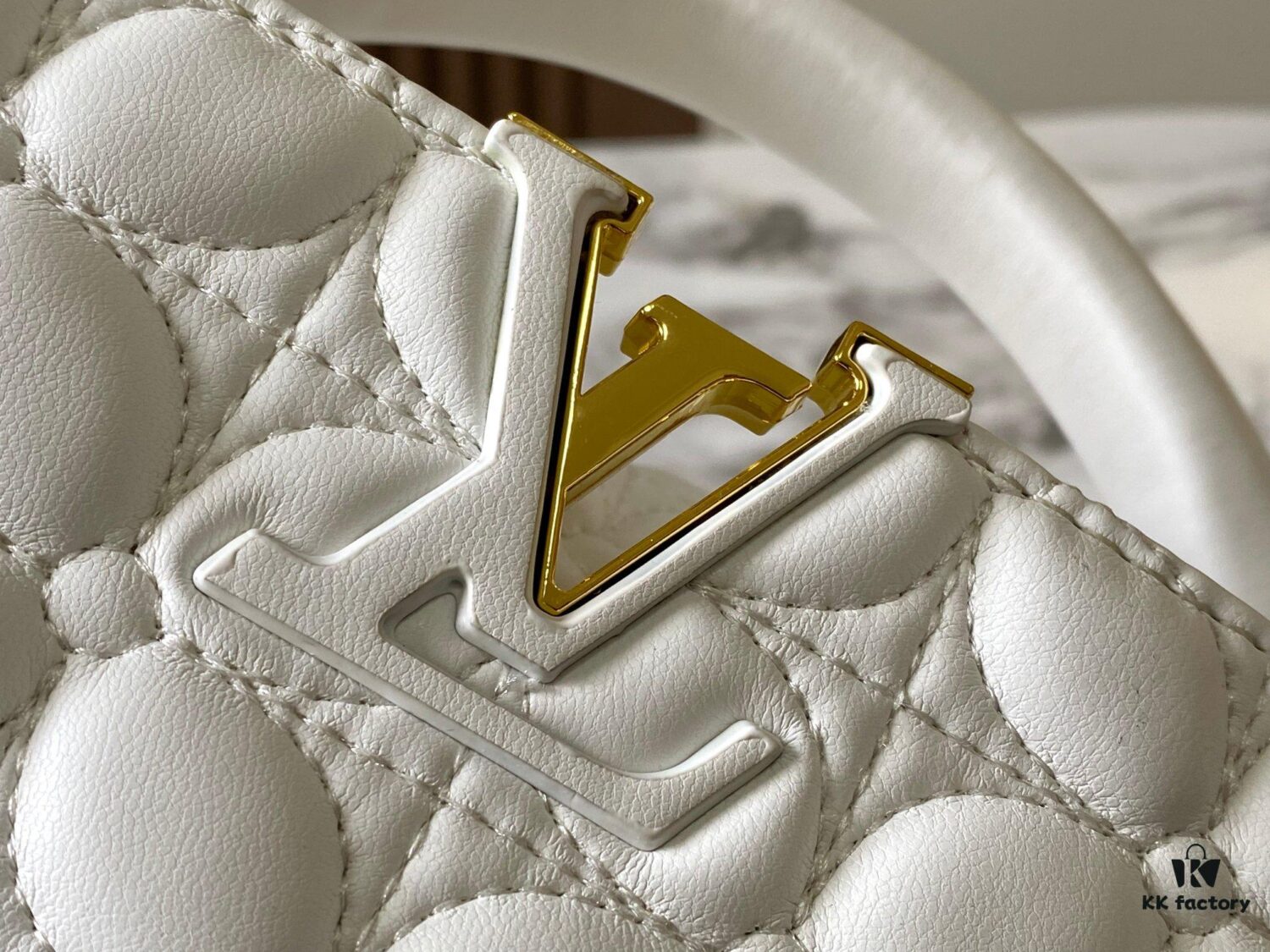 Upgraded M23998 White Monogram Embroidered Floral Capucines Mini Bag