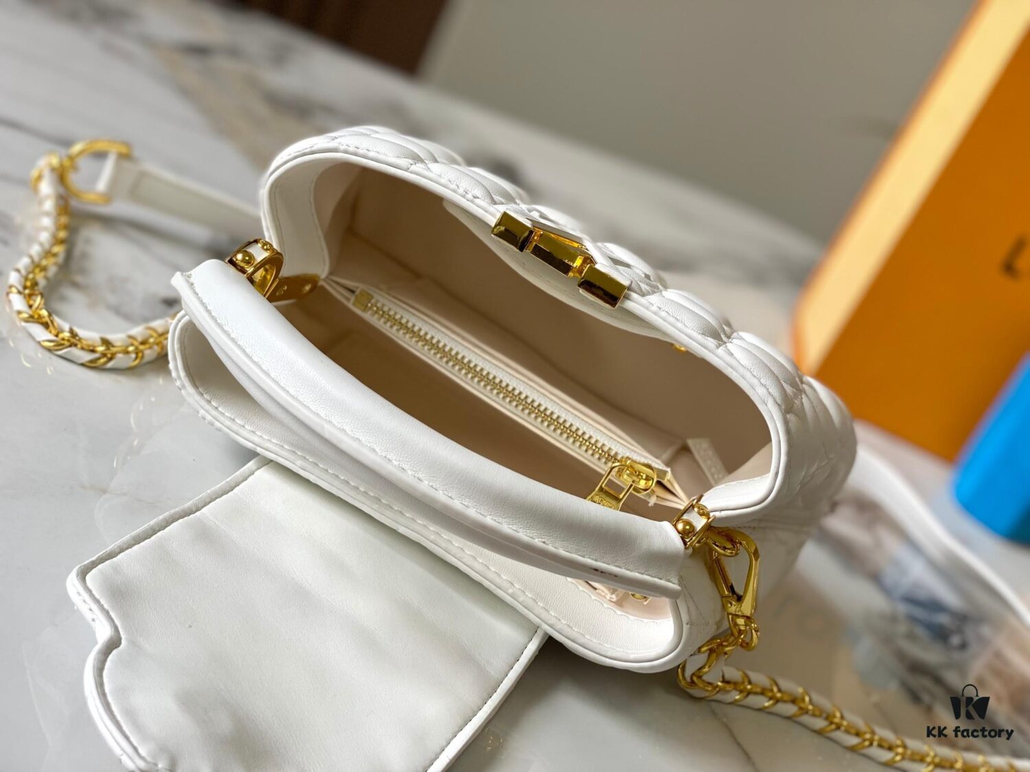 Upgraded M23998 White Monogram Embroidered Floral Capucines Mini Bag