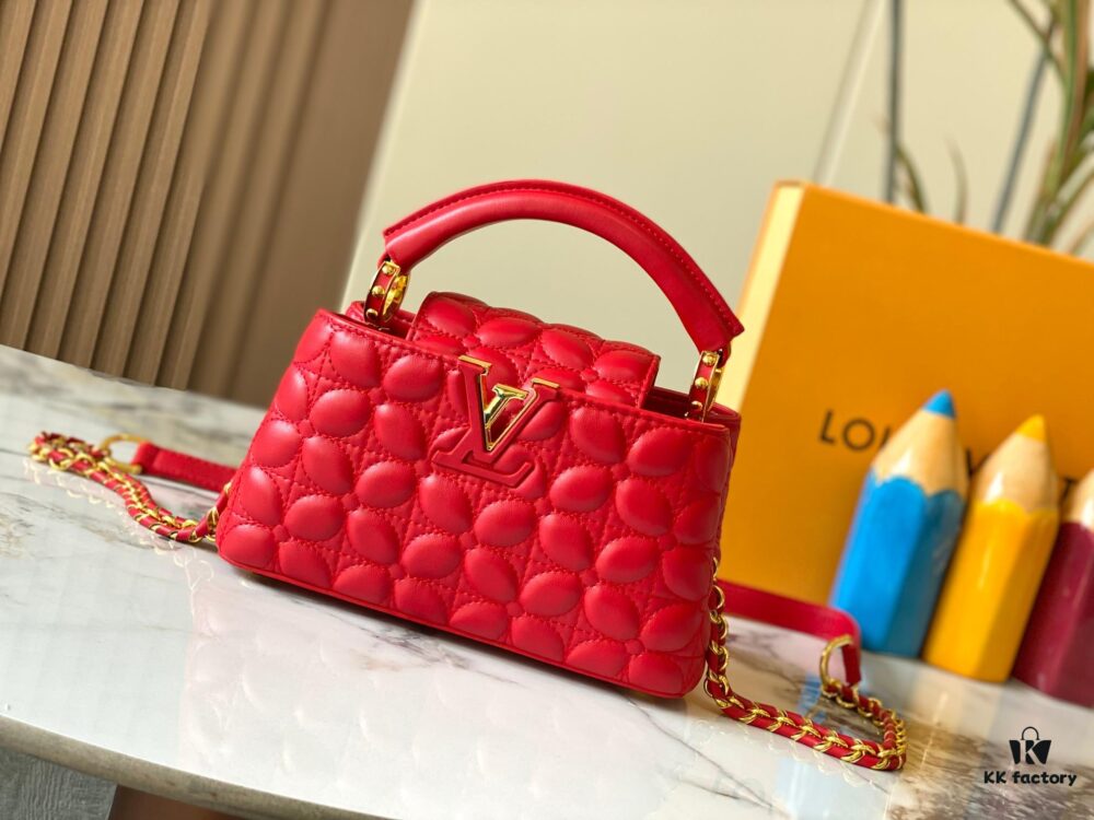 Upgraded M23998 Red Monogram Embroidered Floral Capucines Mini Bag