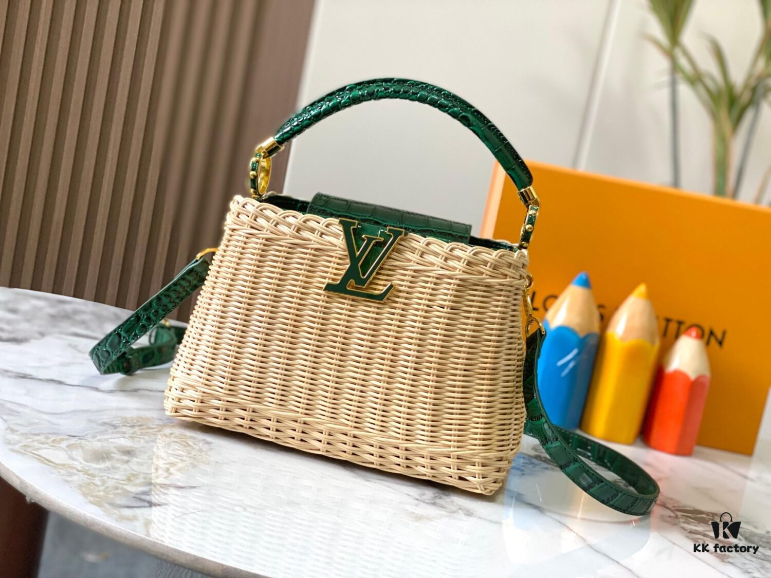 Upgraded M11619 Crocodile-Texture Capucines BB Handbag