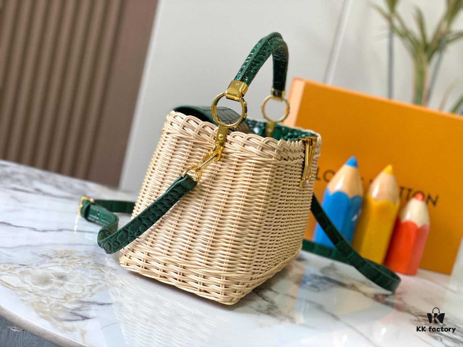 Upgraded M11619 Crocodile-Texture Capucines BB Handbag