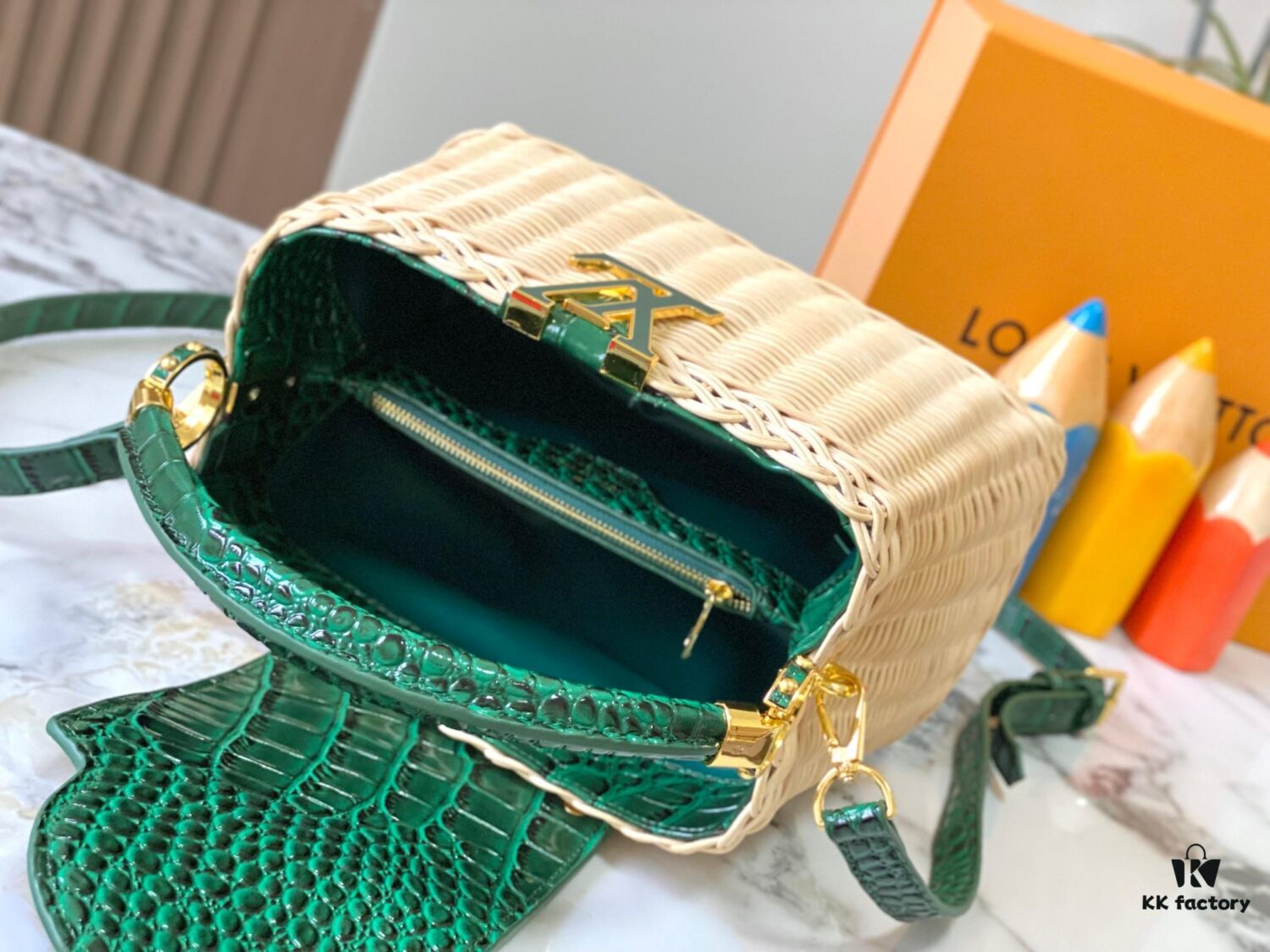 Upgraded M11619 Crocodile-Texture Capucines BB Handbag