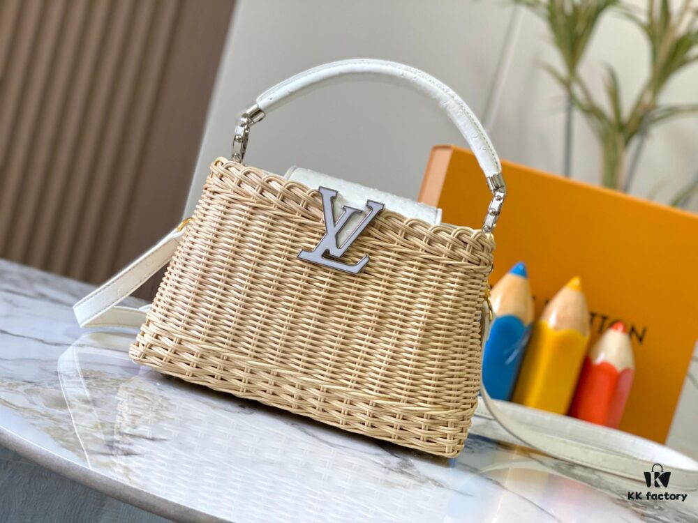 Upgraded M11618 Ostrich-Texture Capucines BB Handbag