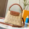 Upgraded M11617 Capucines BB Handbag featuring a woven rattan design inspired by the 1892 Louis Vuitton picnic trunk