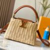 Upgraded M11617 Capucines BB Handbag featuring a woven rattan design inspired by the 1892 Louis Vuitton picnic trunk