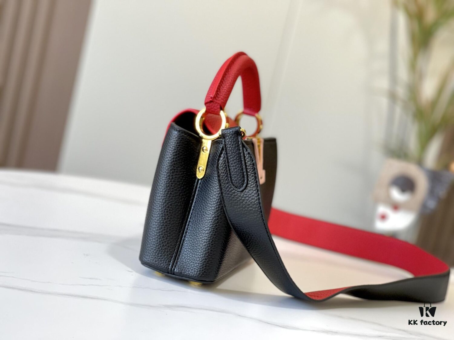 Upgraded Version 💋 M56848 Black with Deep Watermelon Red and Gold Hardware