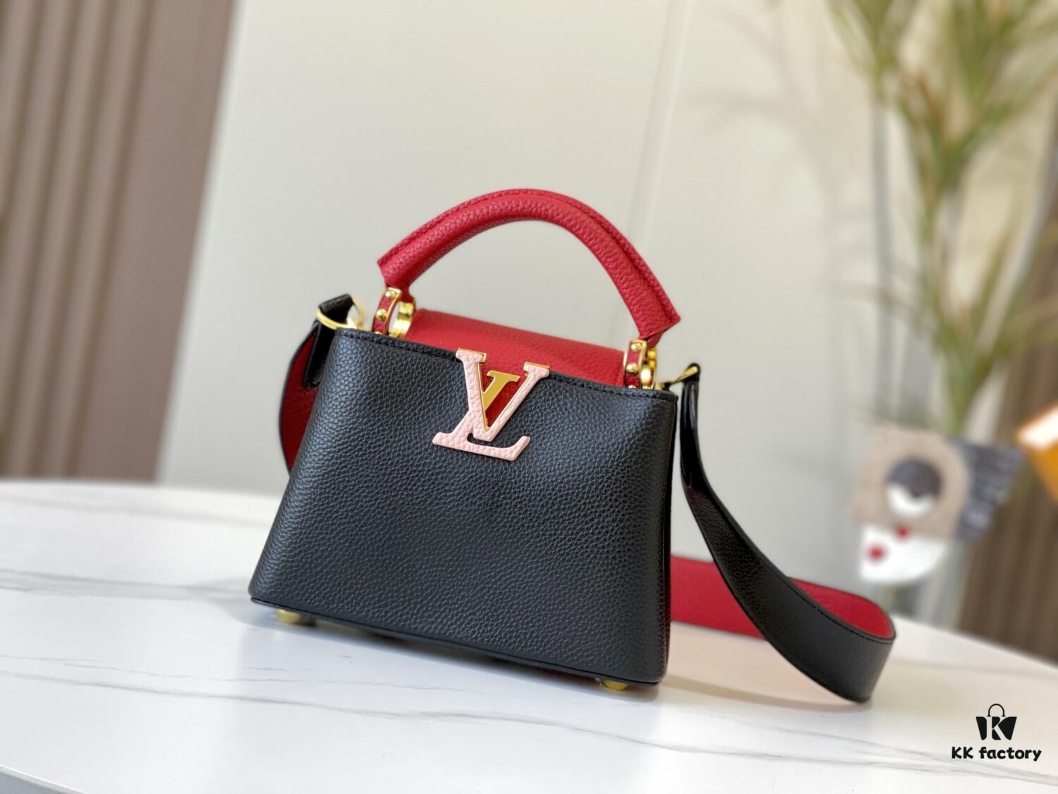 Upgraded Version 💋 M56848 Black with Deep Watermelon Red and Gold Hardware