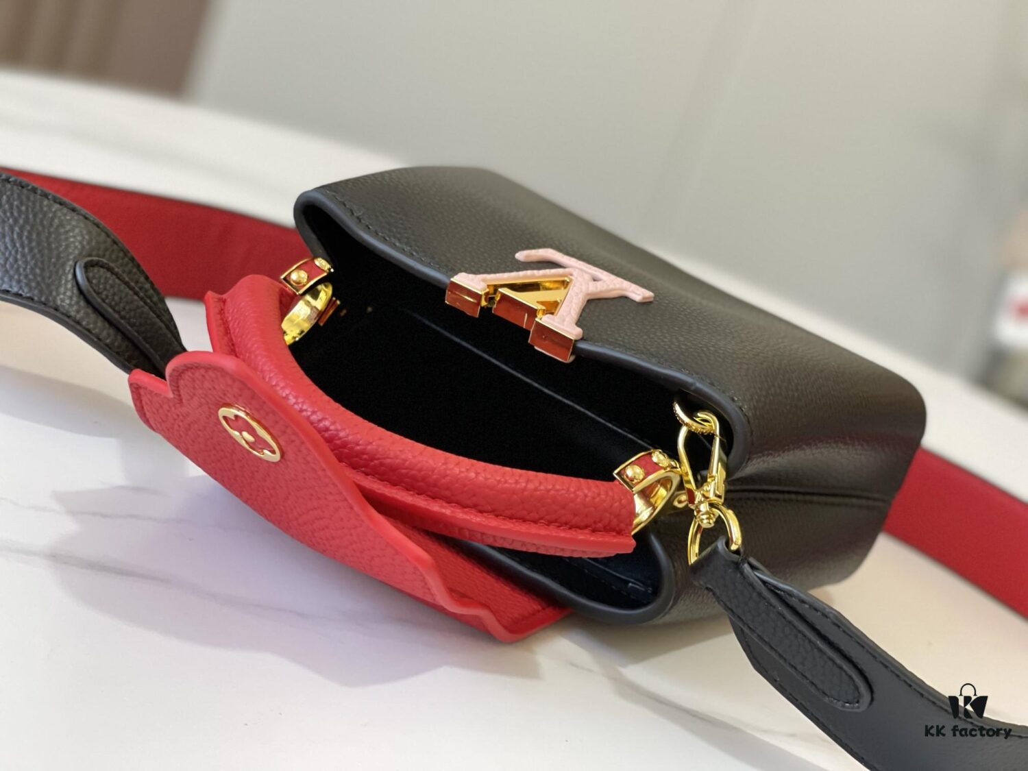 Upgraded Version 💋 M56848 Black with Deep Watermelon Red and Gold Hardware