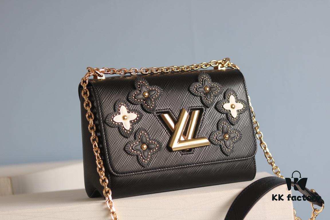 New Arrival [Rose] Top Quality Original Version [Rose]... Real Product Even More Beautiful [Kiss][Kiss] LV's Hottest Twist Denim Medium Size Released 💃 Louis Vuitton High-End Series Flower Tinsel Theme for Twist Medium Bag, Embellished with Unique Patterns: Multi-Layer Leather and Studs Reinterpret the Monogram Flowers, Rivets from the Brand’s Classic Trunks Transformed into Elegant Decorations, Complementing the Refined Black Epi Leather Body. Compact Shape with a Stylish Curved Base Increasing Bag Capacity [Strong] Adjustable Chain Suitable for Crossbody or Elegant Shoulder Wear [Strong] Medium Size: 23*18*8cm