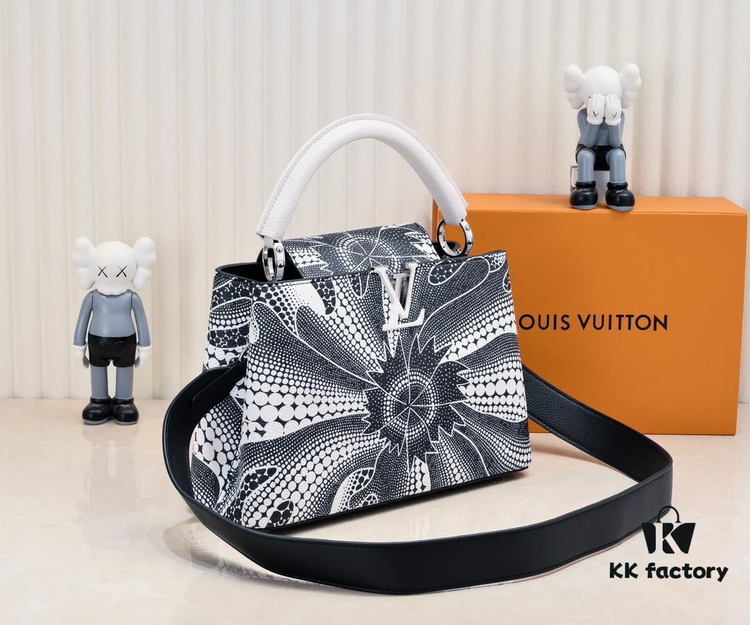 Upgraded Version Black M21705 Louis Vuitton x Yayoi Kusama Collaboration Capucines MM Handbag