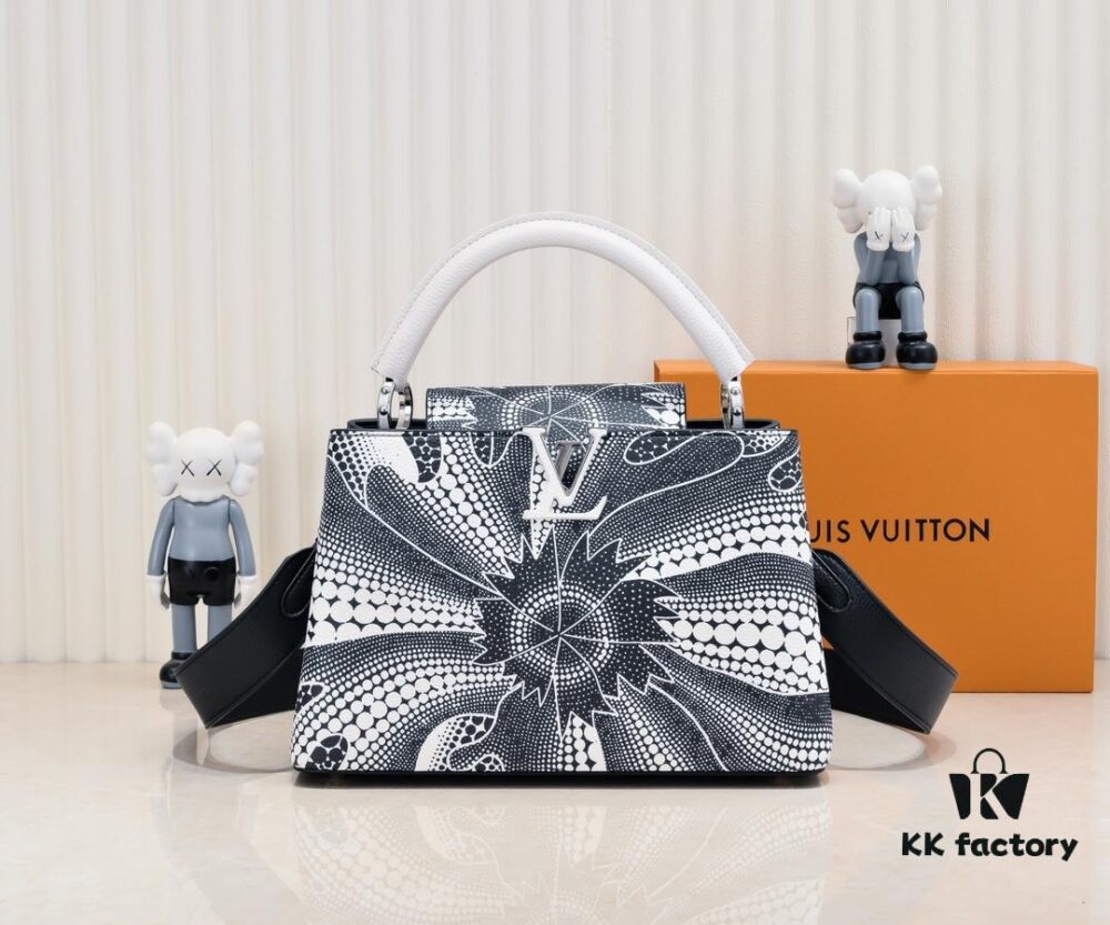 Upgraded Version Black M21705 Louis Vuitton x Yayoi Kusama Collaboration Capucines MM Handbag