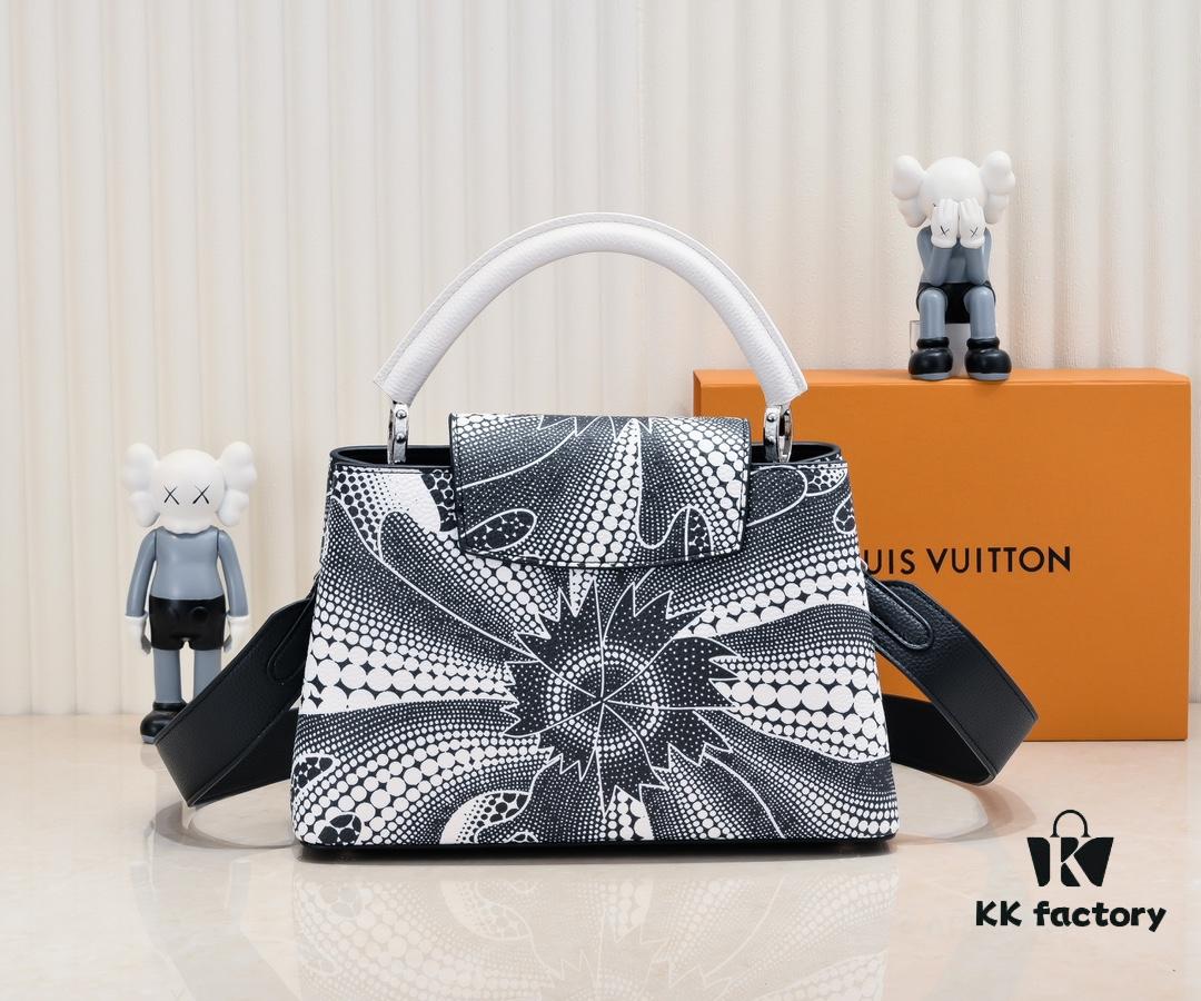 Upgraded Version Black M21705 Louis Vuitton x Yayoi Kusama Collaboration Capucines MM Handbag