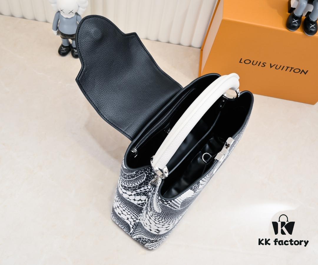 Upgraded Version Black M21705 Louis Vuitton x Yayoi Kusama Collaboration Capucines MM Handbag
