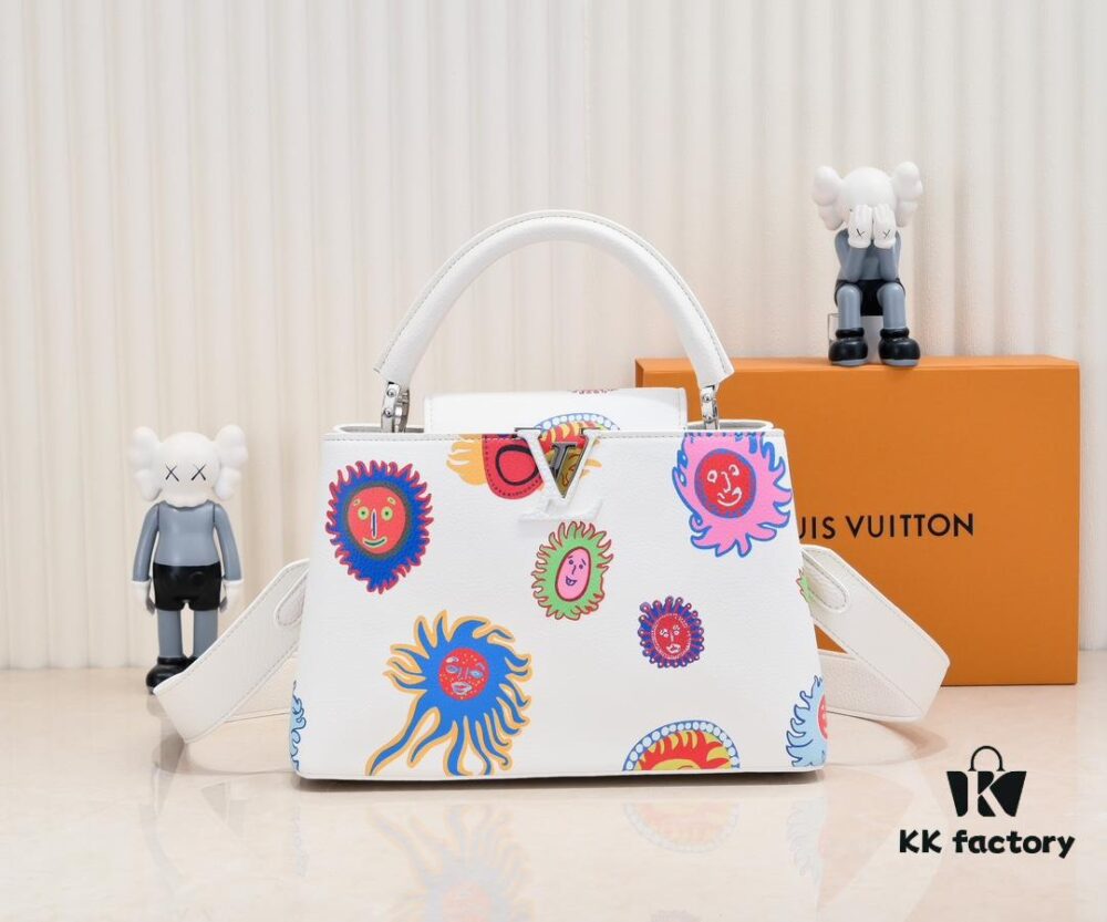 Upgraded Version White M21728 Yayoi Kusama Infinity Net Capucines MM Handbag