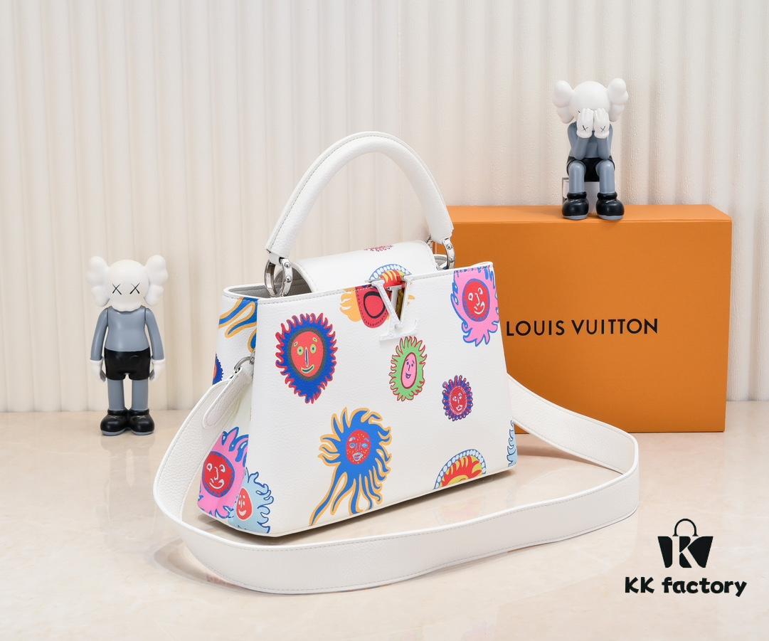 Upgraded Version White M21728 Yayoi Kusama Infinity Net Capucines MM Handbag