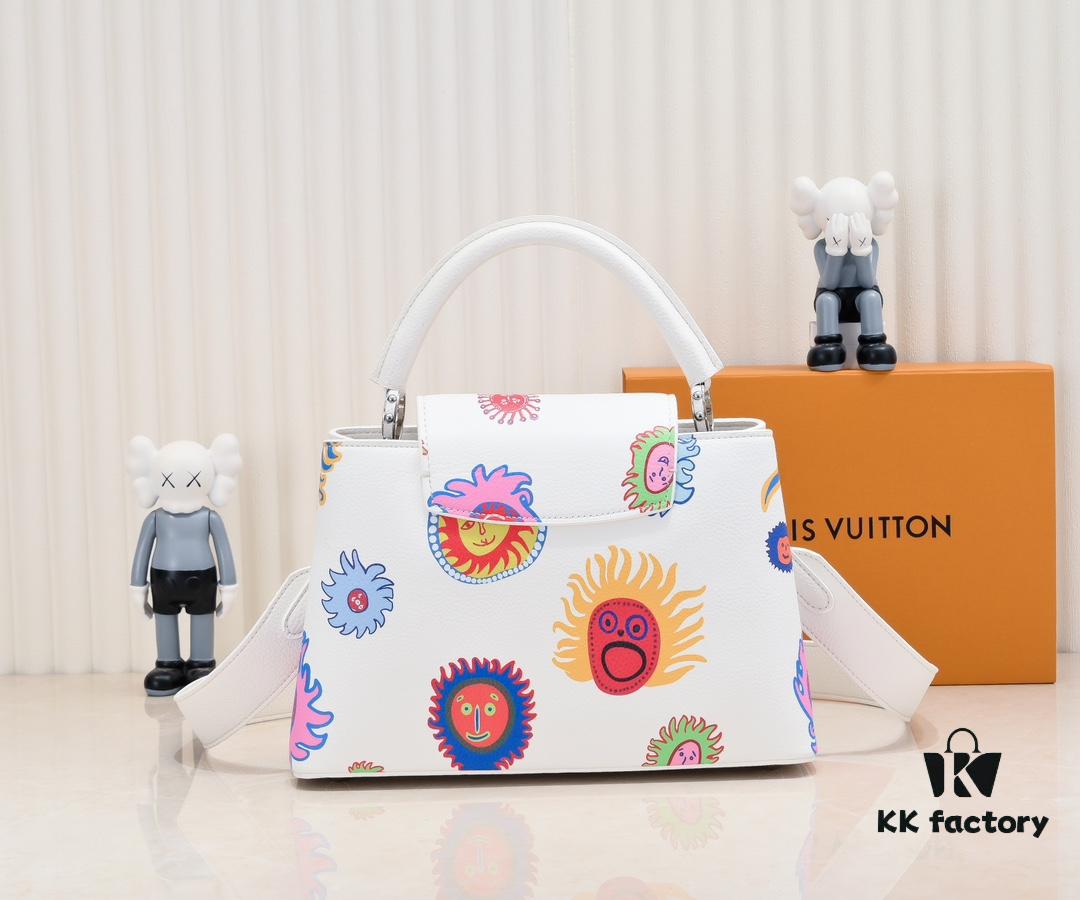 Upgraded Version White M21728 Yayoi Kusama Infinity Net Capucines MM Handbag