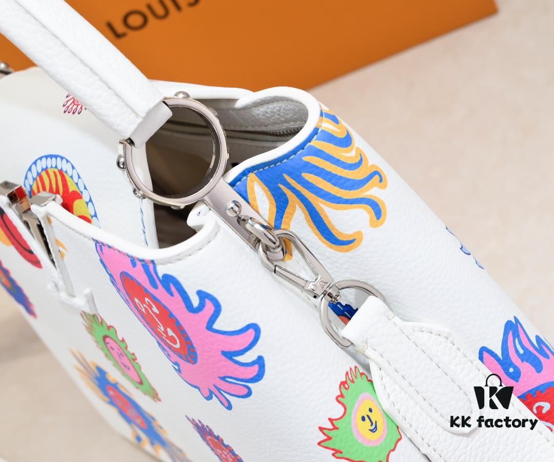 Upgraded Version White M21728 Yayoi Kusama Infinity Net Capucines MM Handbag