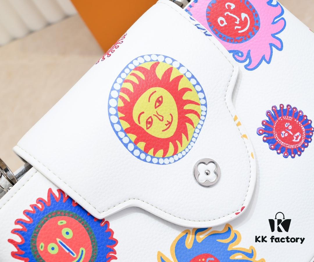 Upgraded Version White M21728 Yayoi Kusama Infinity Net Capucines MM Handbag