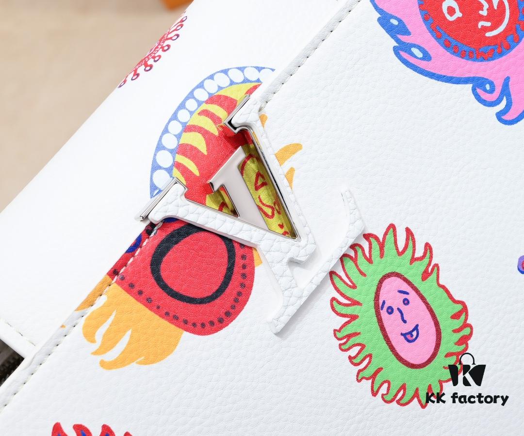 Upgraded Version White M21728 Yayoi Kusama Infinity Net Capucines MM Handbag