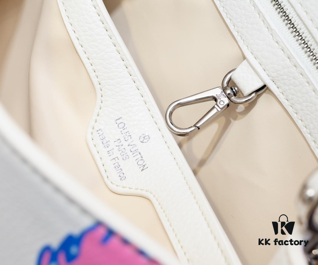 Upgraded Version White M21728 Yayoi Kusama Infinity Net Capucines MM Handbag