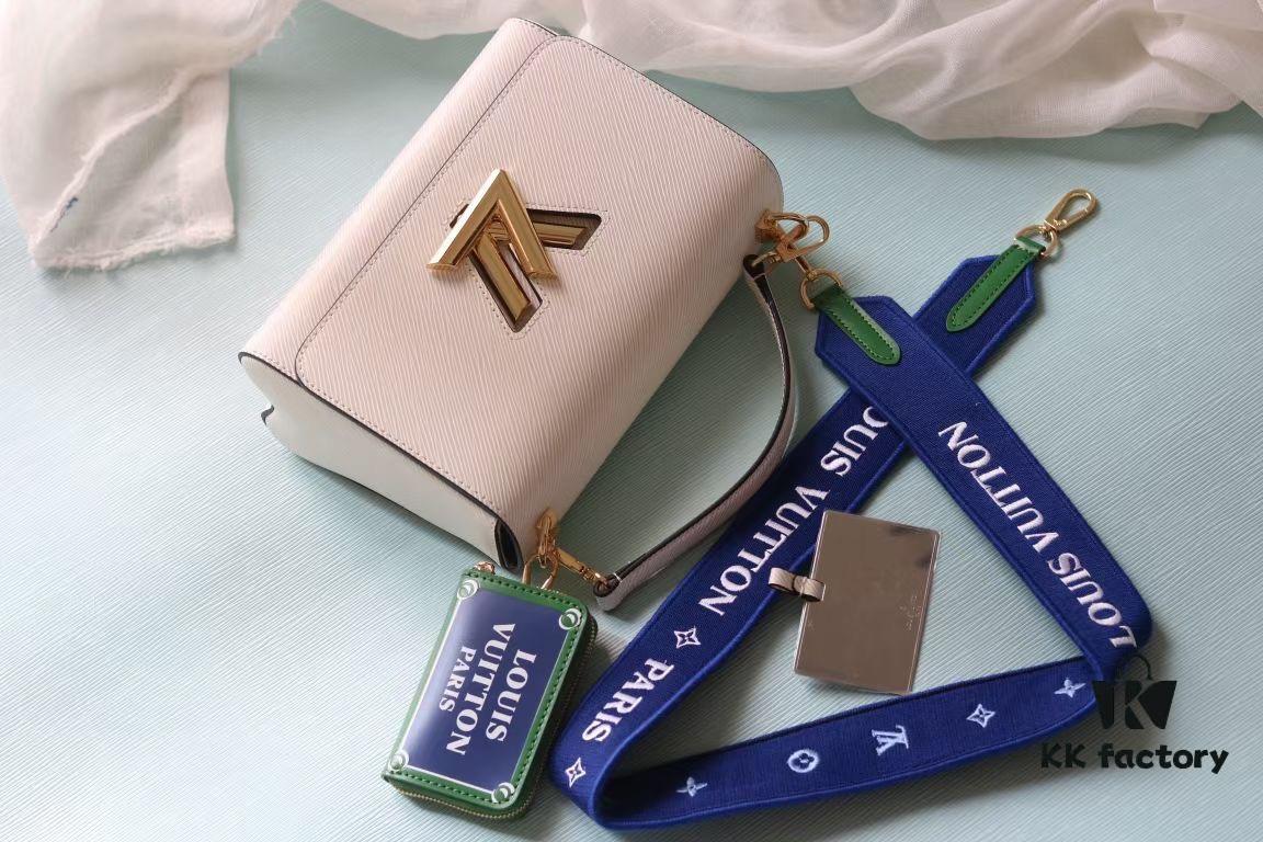 Top Quality Original Design! Welcome to Compare Prices! Model No.: 50393 Rose Rose This Twist Medium Handbag Features Cowhide Leather with an LV Twist Lock, Paris Street Sign Decoration in Leather, Detachable Strap with Louis Vuitton Paris Logo in Matching Colors, and an Additional Detachable Leather Handle for Versatile Carrying Options