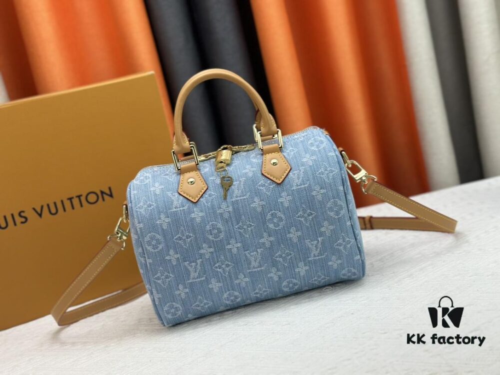 LV SPEEDY 25 Handbag in Light Blue Denim M11213 M40391 M40392