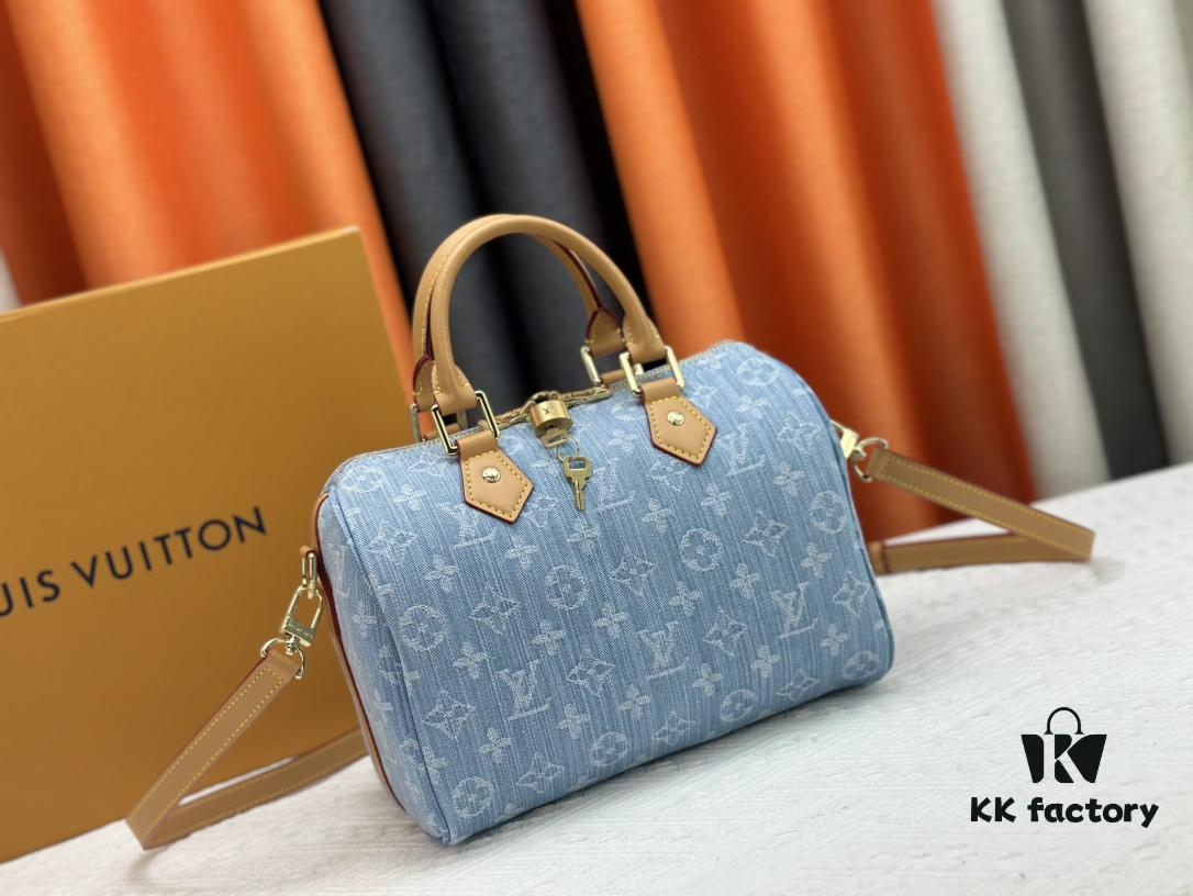 LV SPEEDY 25 Handbag in Light Blue Denim M11213 M40391 M40392