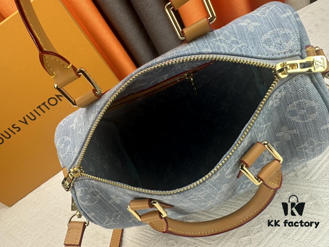 LV SPEEDY 25 Handbag in Light Blue Denim M11213 M40391 M40392