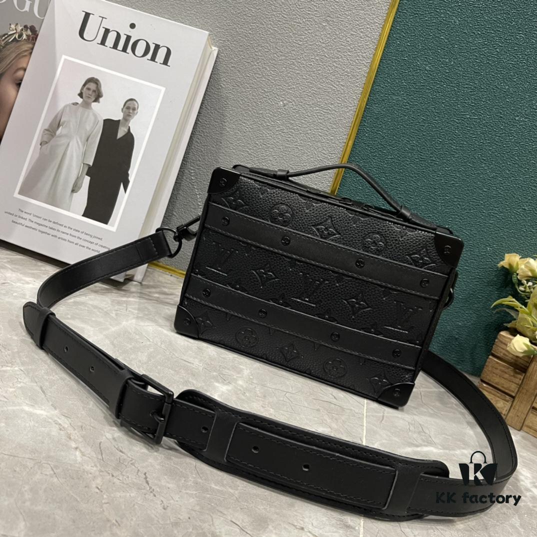 Upgraded Version 🔥 M45935 59163 Handle Soft Trunk Handbag crafted from Louis Vuitton's iconic Monogram Macassar canvas, featuring stud detailing at corners and leather reinforcement straps that evoke the brand's trunk-making heritage. The sleek silhouette, paired with a detachable shoulder strap, offers effortless carry for small electronics and daily essentials. A wide opening ensures easy access to contents.