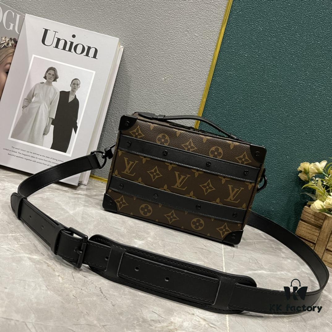 Upgraded Version 🔥 M45935 59163 Handle Soft Trunk Handbag crafted from Louis Vuitton's iconic Monogram Macassar canvas, featuring stud corners and leather reinforcement straps that evoke the brand's trunk-making heritage. Sleek silhouette with a detachable shoulder strap allows easy portability for small electronic devices and personal essentials. Wide opening facilitates convenient access to contents.