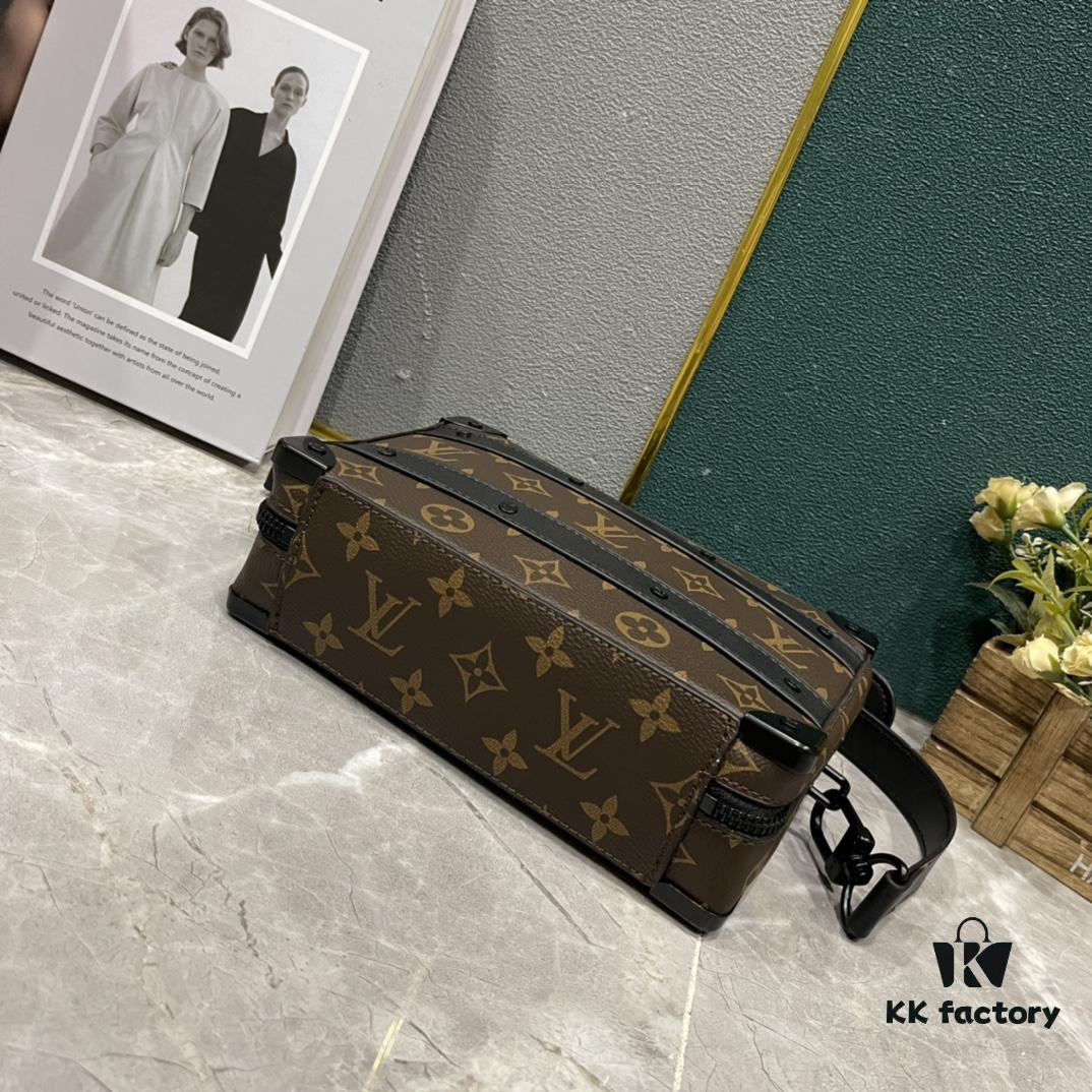 Upgraded Version 🔥 M45935 59163 Handle Soft Trunk Handbag crafted from Louis Vuitton's iconic Monogram Macassar canvas, featuring stud corners and leather reinforcement straps that evoke the brand's trunk-making heritage. Sleek silhouette with a detachable shoulder strap allows easy portability for small electronic devices and personal essentials. Wide opening facilitates convenient access to contents.