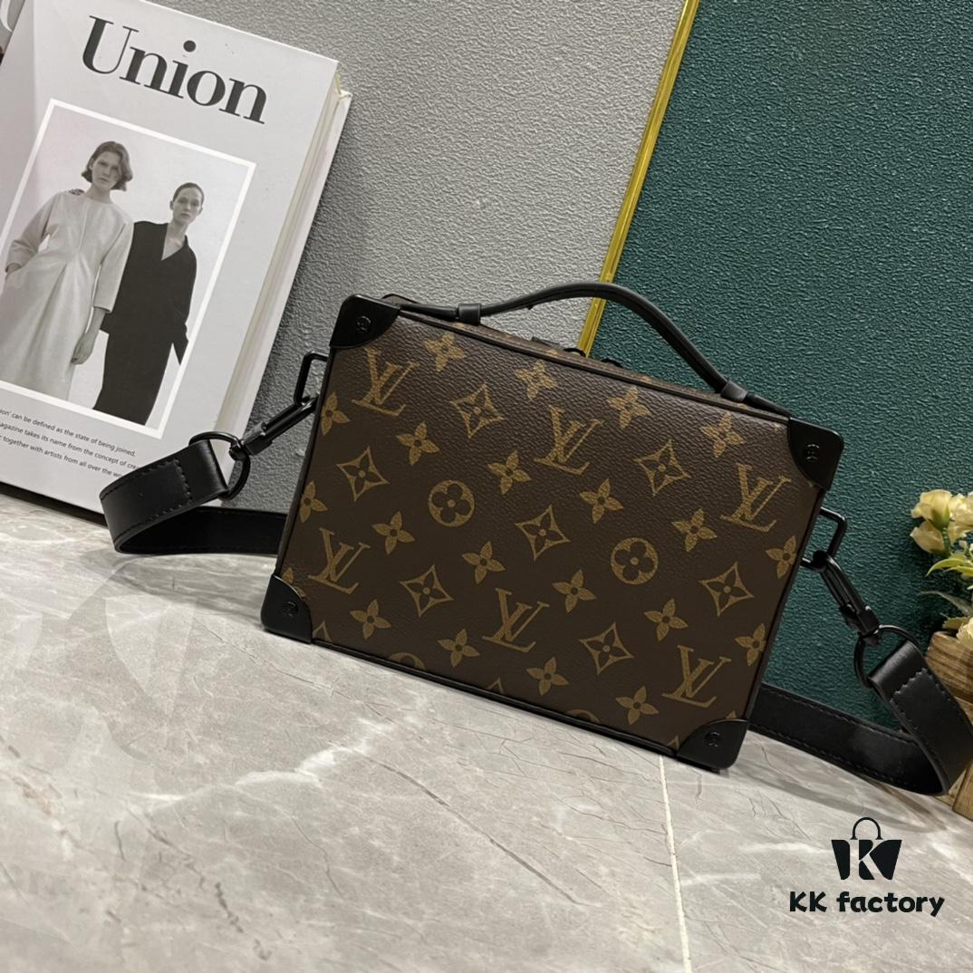 Upgraded Version 🔥 M45935 59163 Handle Soft Trunk Handbag crafted from Louis Vuitton's iconic Monogram Macassar canvas, featuring stud corners and leather reinforcement straps that evoke the brand's trunk-making heritage. Sleek silhouette with a detachable shoulder strap allows easy portability for small electronic devices and personal essentials. Wide opening facilitates convenient access to contents.