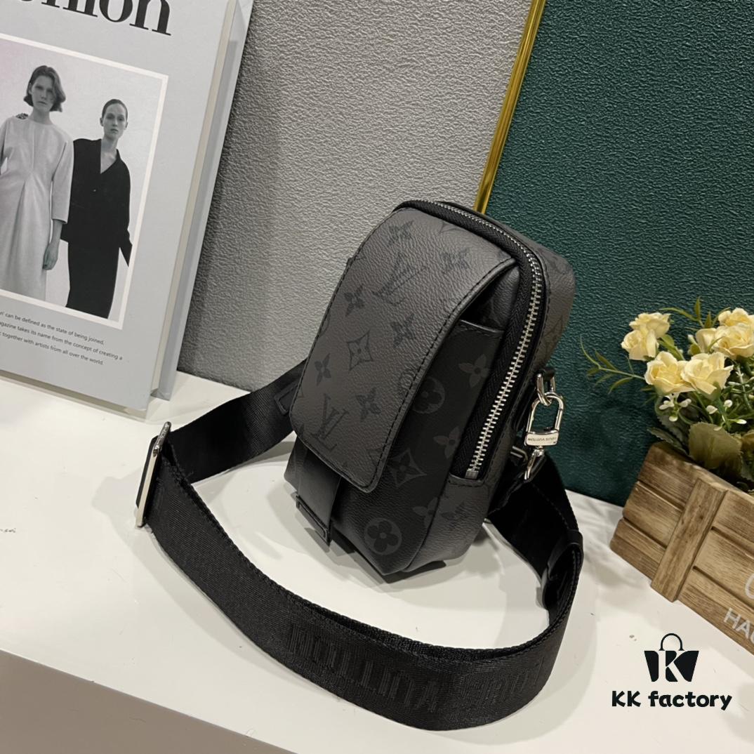 Upgraded Version! Latest Release! M81321 M81323 M81005 Black Grey Floral, Black Embossed, Grey Embossed FLAP DOUBLE Phone Bag — A Capsule Collection by Japanese Designer and DJ Nigo in Collaboration with Virgil Abloh for Louis Vuitton. This Flap Double phone bag features a black-silver two-tone flap, messenger-style design, adjustable shoulder strap, ideal for carrying smartphones and small daily essentials.