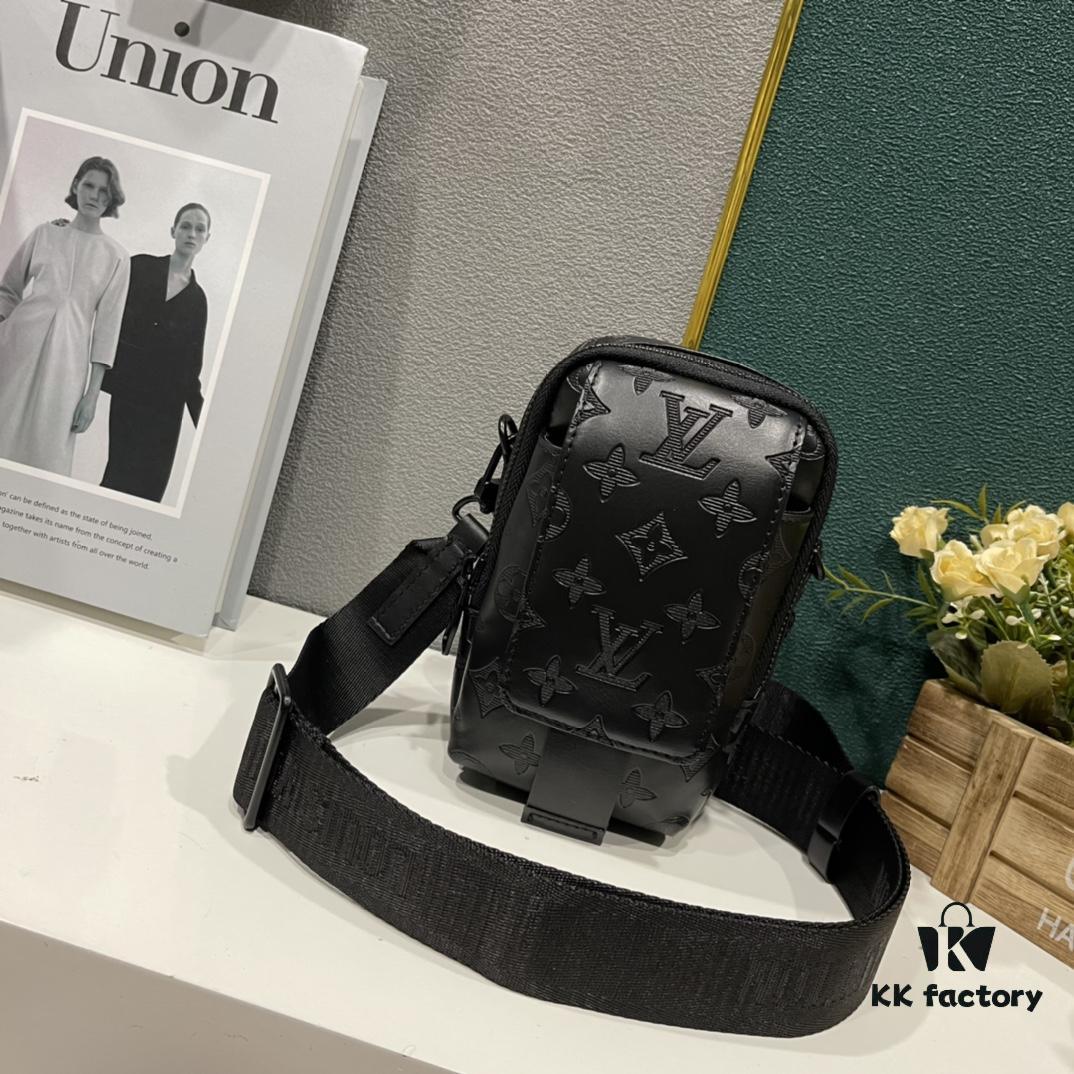 Upgraded Version! Latest Release! M81321 M81323 M81005 Black Gray Floral, Black Embossed, Gray Embossed FLAP DOUBLE Phone Bag — A Collaboration Between Japanese Designer and DJ Nigo and Virgil Abloh for the NIGO® x Louis Vuitton Capsule Collection. This Flap Double phone bag features a black-silver two-tone design with a flap-style messenger silhouette, ideal for carrying your phone and daily essentials.