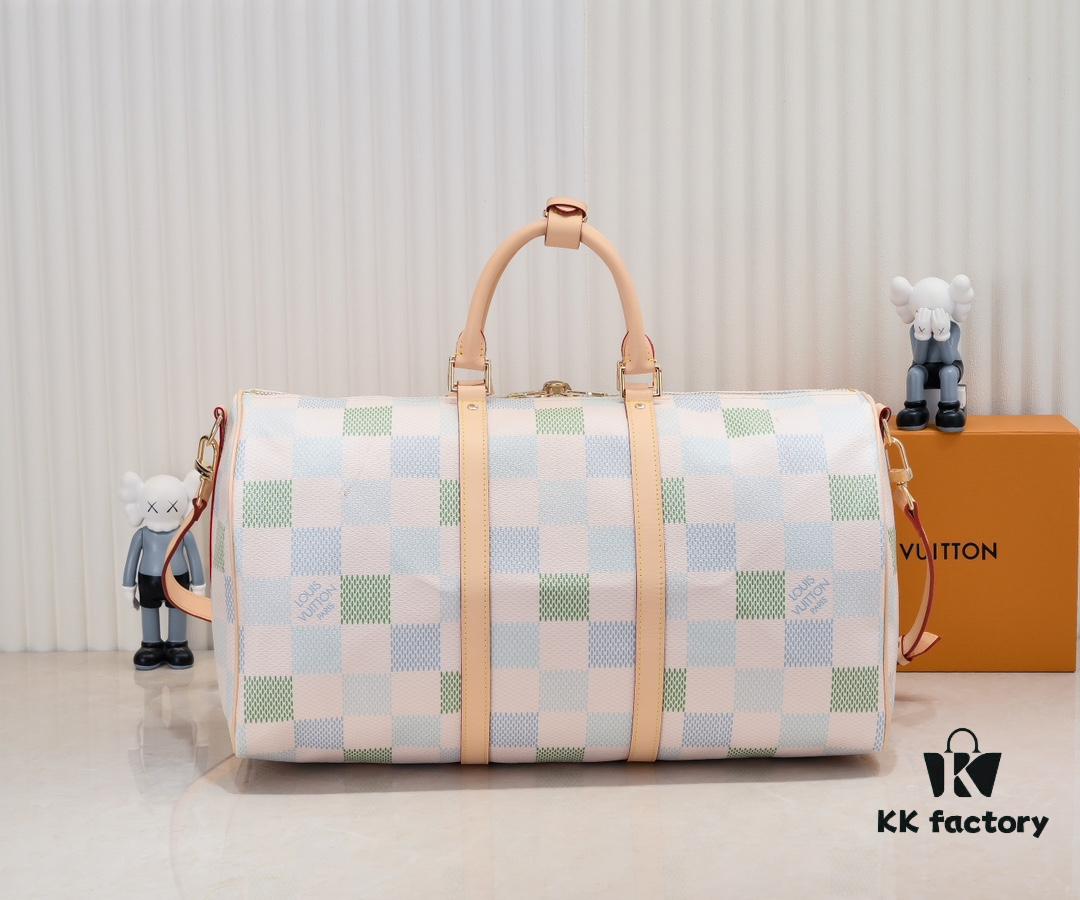 Keepall Bandoulière 50 Travel Bag in Damier Golf Coated Canvas with M40667 Green Check and M40713 Pink Check