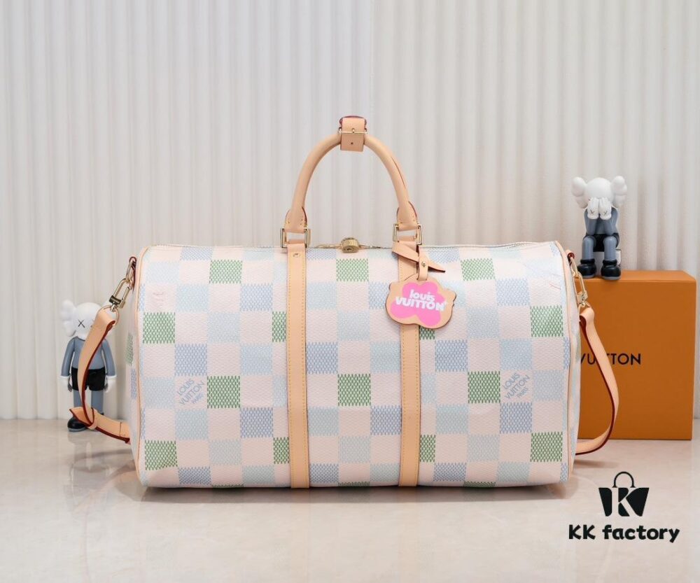 Keepall Bandoulière 50 Travel Bag in Damier Golf Coated Canvas with M40667 Green Check and M40713 Pink Check